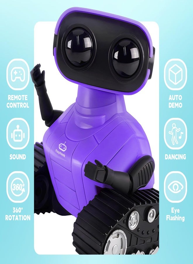 Playsheek Rechargeable Emo Robot with Auto-Demonstration - Remote Control Smart Robot Toy Gift for Kids Age 3+ - Purple - Image 2